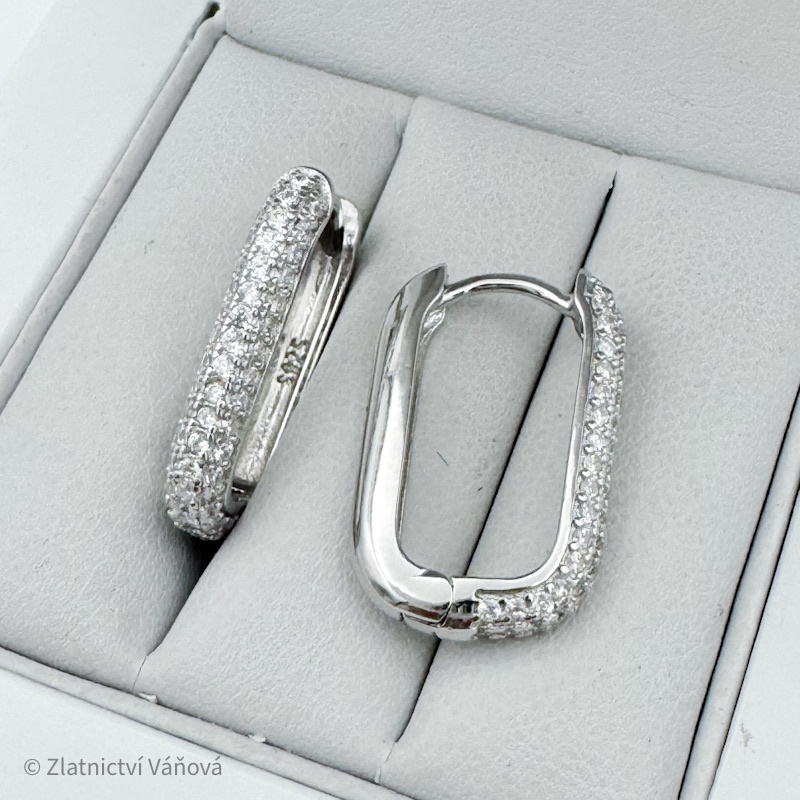 Stříbrné náušnice oválky se zirkony